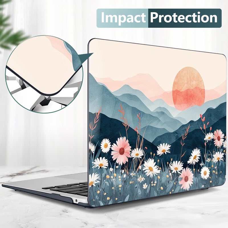 DONGKE Compatible with MacBook Air 13 inch Case 2021 2020 2019 2018 Release A2337 M1 A2179 A1932 with Retina Display & Touch ID, Plastic Hard Shell & Keyboard Cover - Sun & Daisie - Image 5